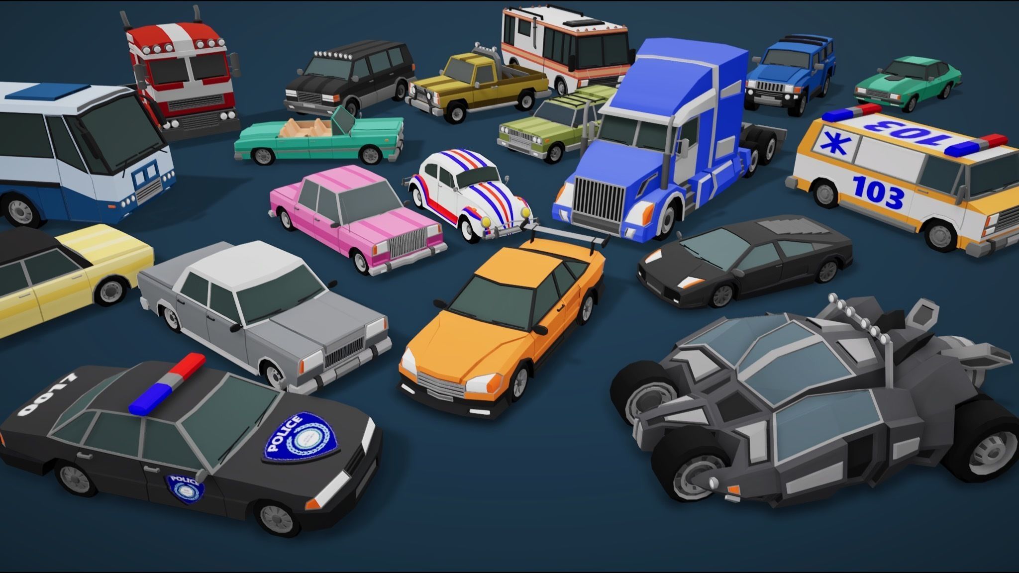 Low Poly Cars Pack 80 cars Low-poly 3D model_5