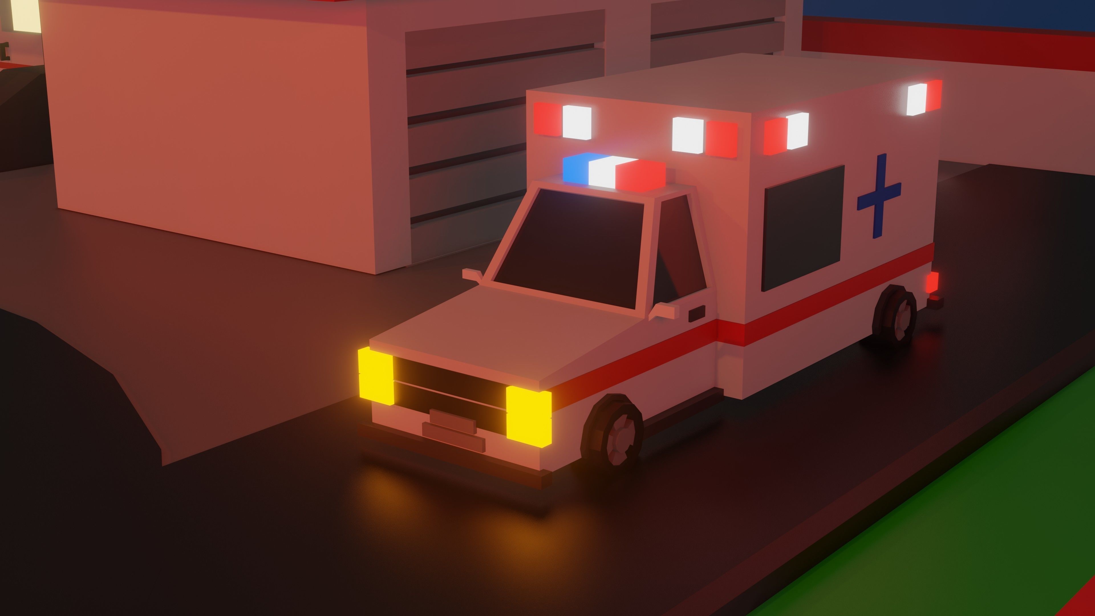 Low Poly Hospital hotel building Low-poly 3D model_4
