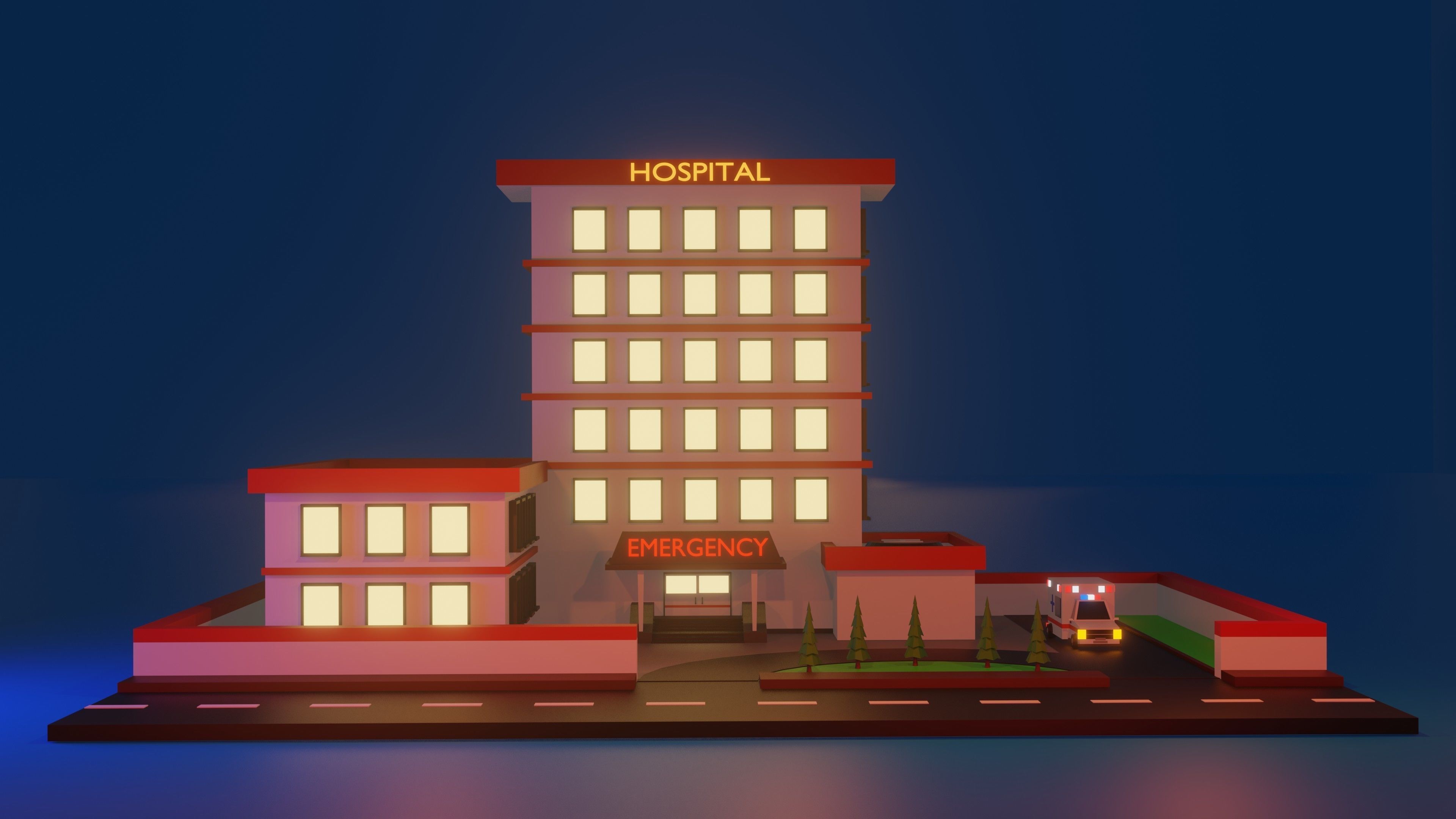 Low Poly Hospital hotel building Low-poly 3D model_1