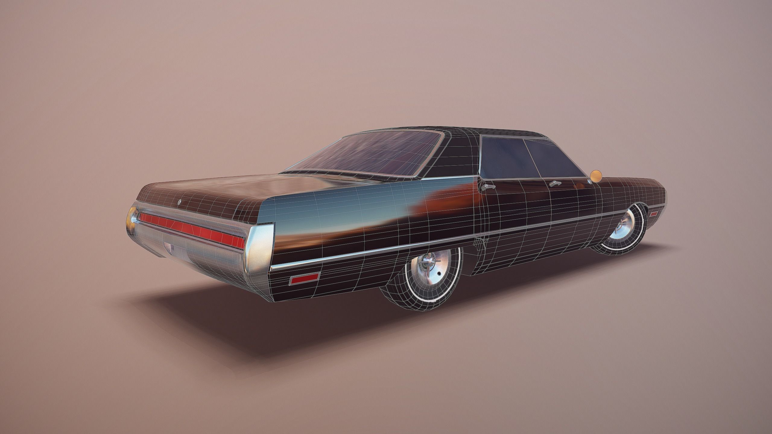 Gangster car Low-poly 3D model_3