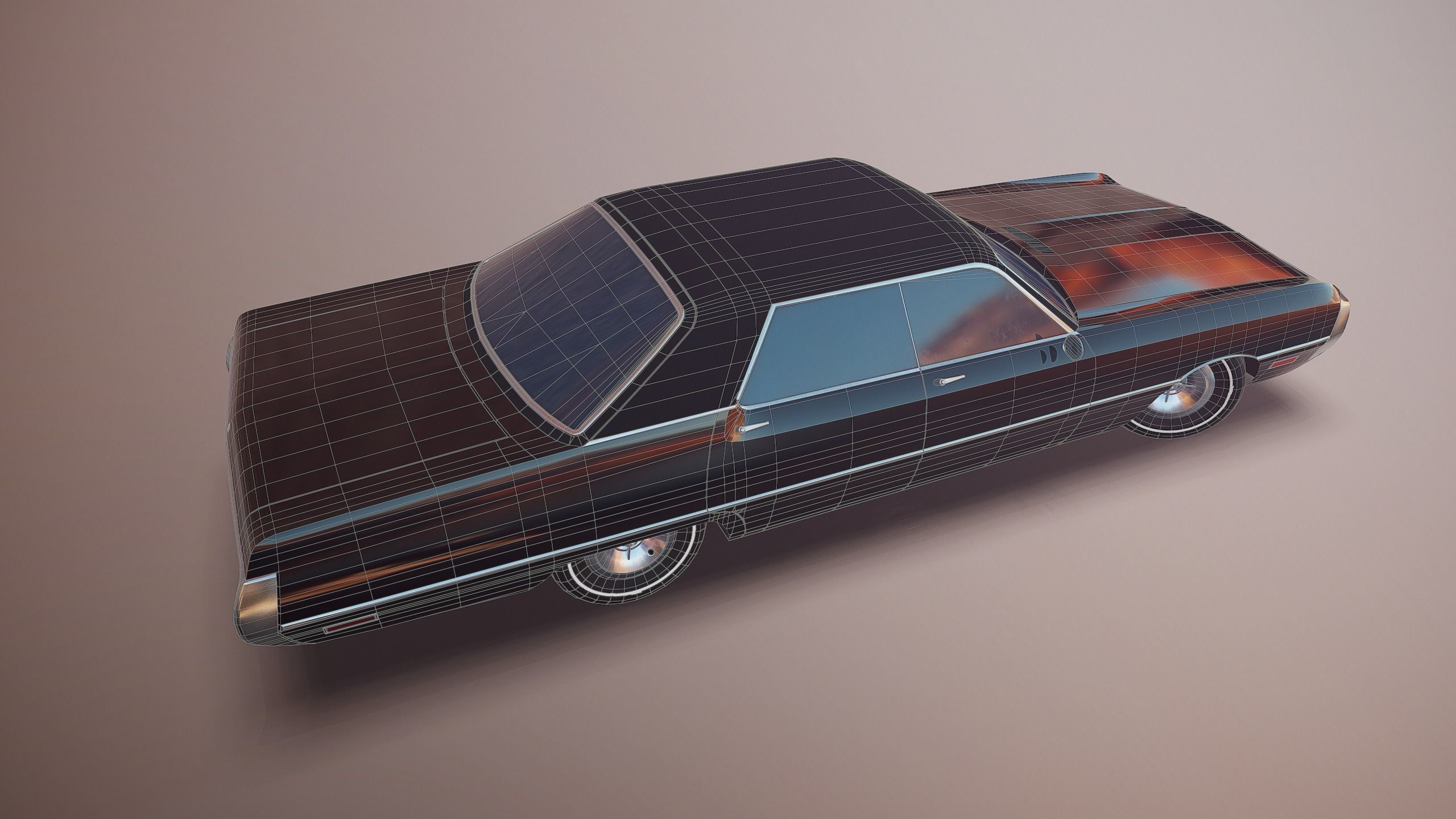 Gangster car Low-poly 3D model_5