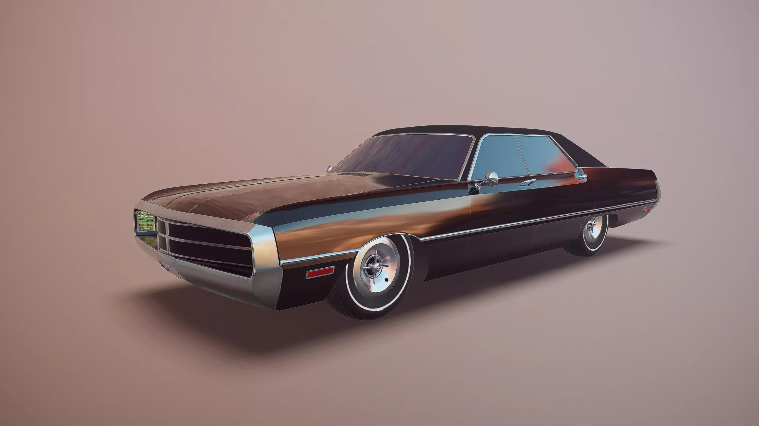Gangster car Low-poly 3D model_0