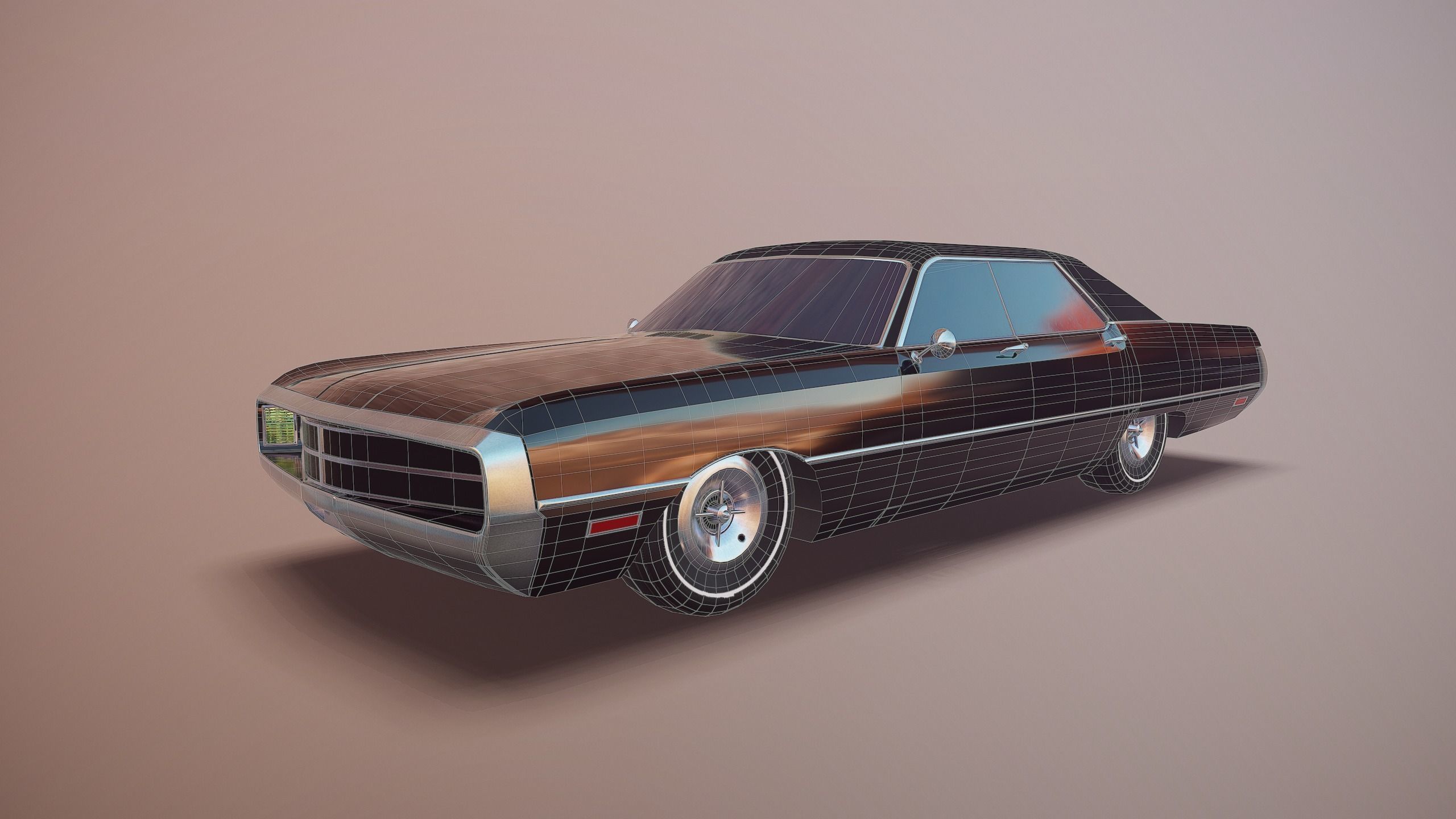 Gangster car Low-poly 3D model_1