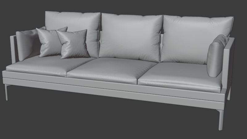 Couch sofa with cushions and pillows 3D model_1