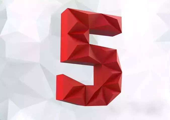 Lowpoly digit 5 number five