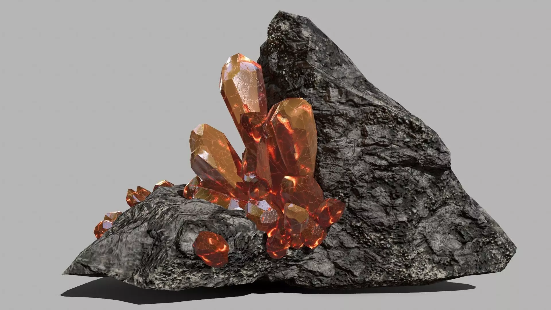 Crystal Set rock with orange crystals Low-poly 3D model