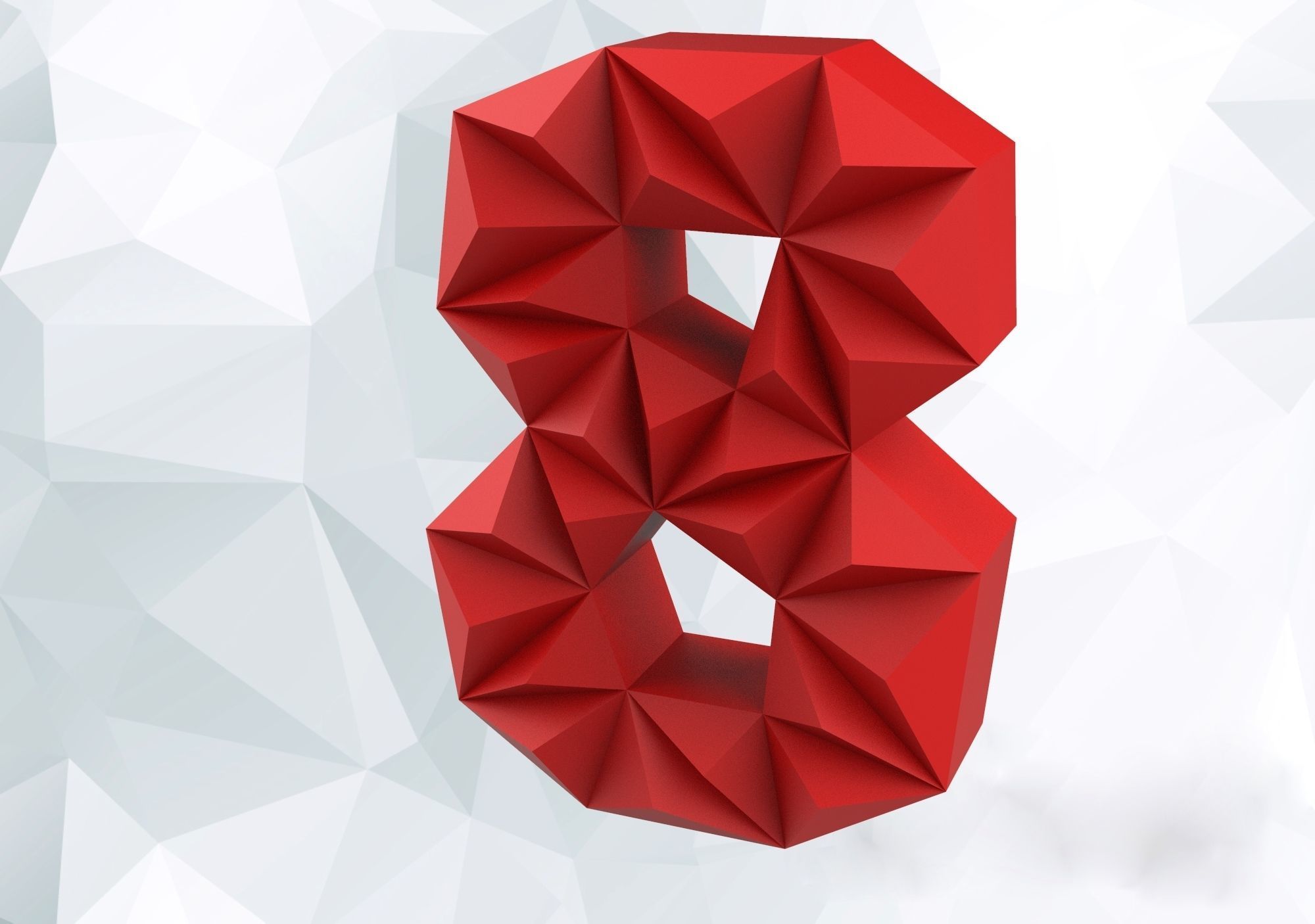 Lowpoly digit 8 number 3D print model_3