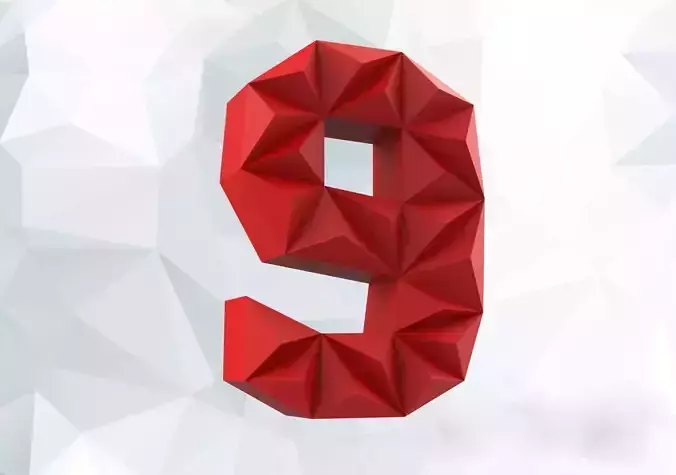 Lowpoly digit 9 number nine 3D print model