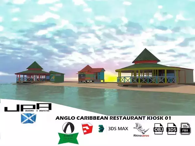 Anglo Caribbean Restaurant Kiosk Landmark Low-poly 3D model