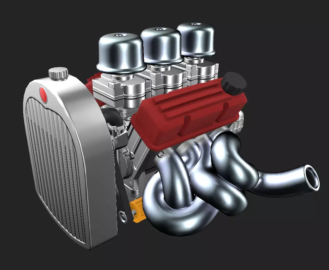 V8 Flathead inspired engine Low-poly 3D model