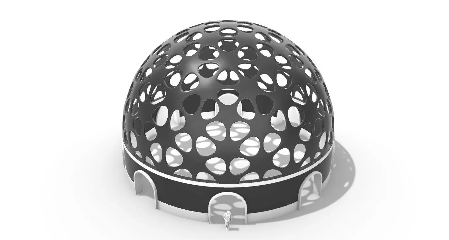 Geodesic Dome Pavilion Architectural structure with Entry 3D model_0