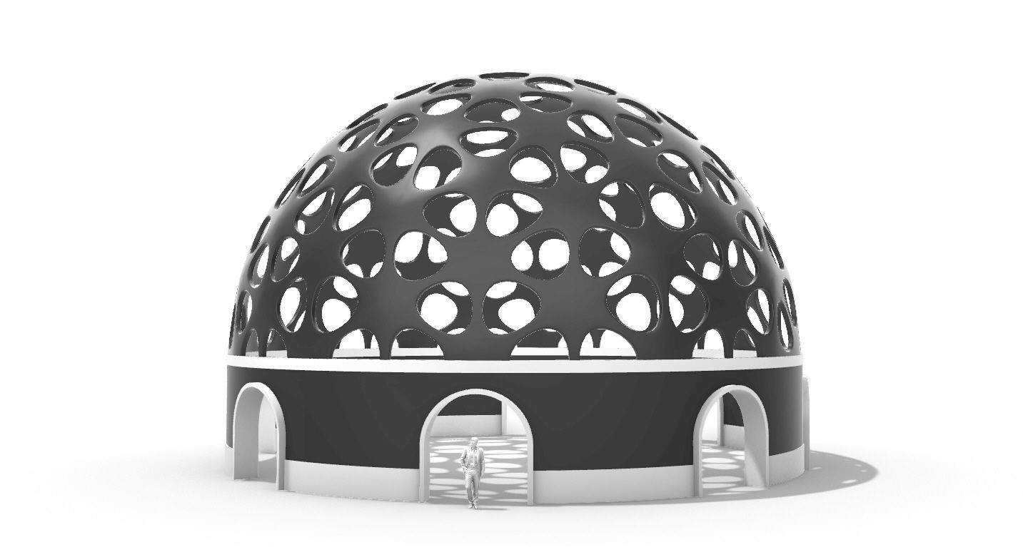 Geodesic Dome Pavilion Architectural structure with Entry 3D model_1