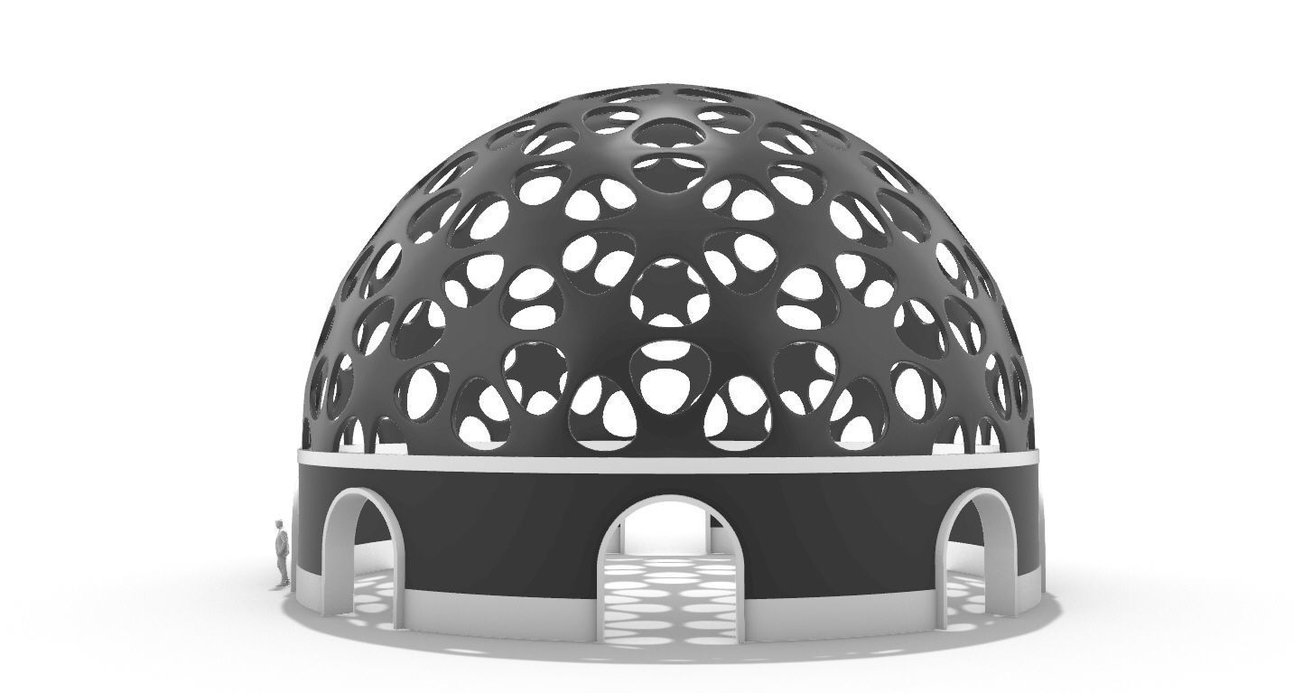 Geodesic Dome Pavilion Architectural structure with Entry 3D model_7