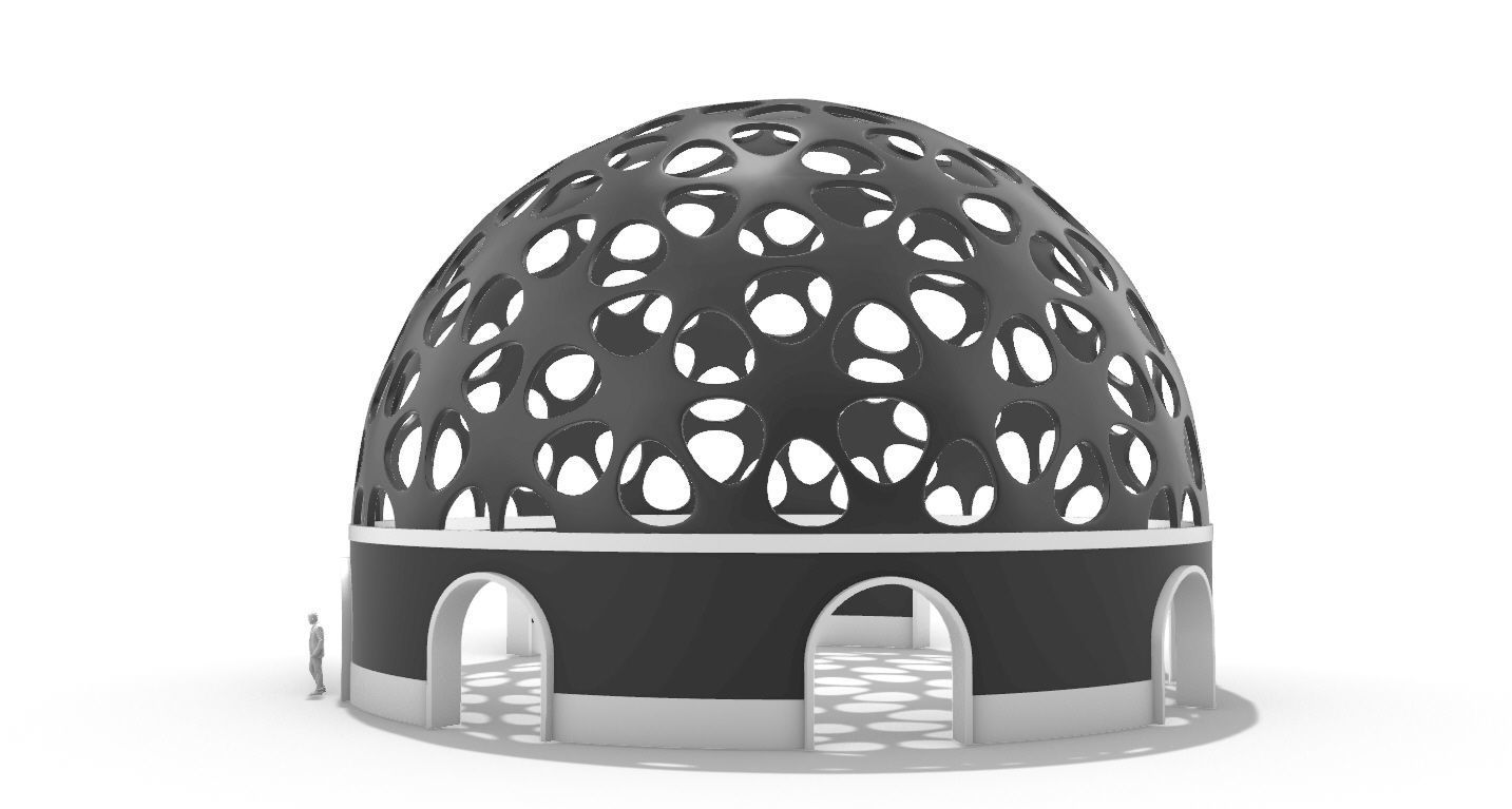 Geodesic Dome Pavilion Architectural structure with Entry 3D model_5