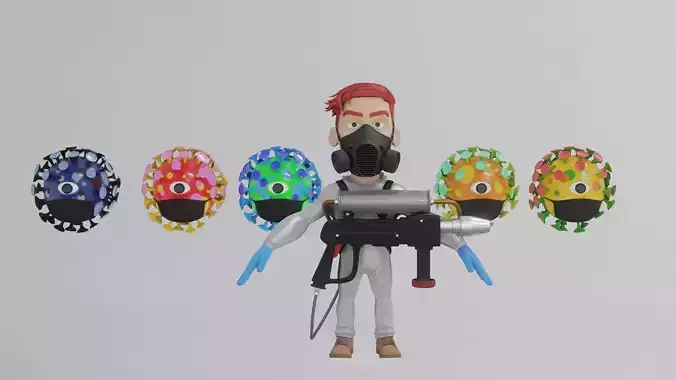 covid-19 cartoon character holding gun