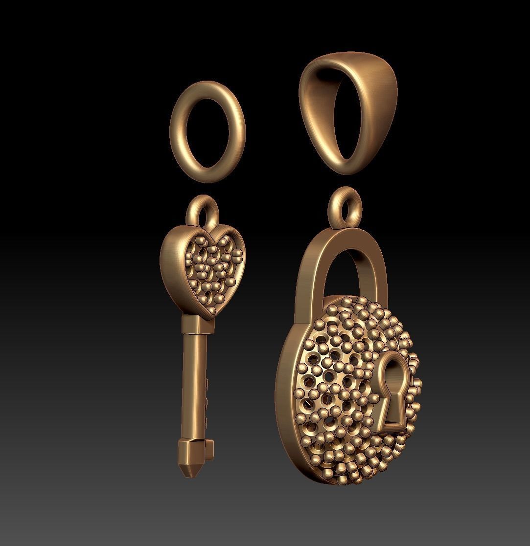 Diamond Lock and Heart Key Pendant 3D print model_13
