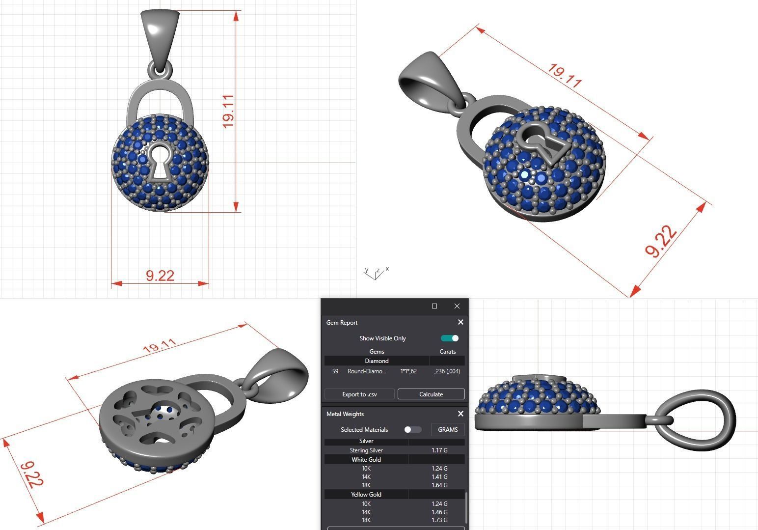 Diamond Lock and Heart Key Pendant 3D print model_7