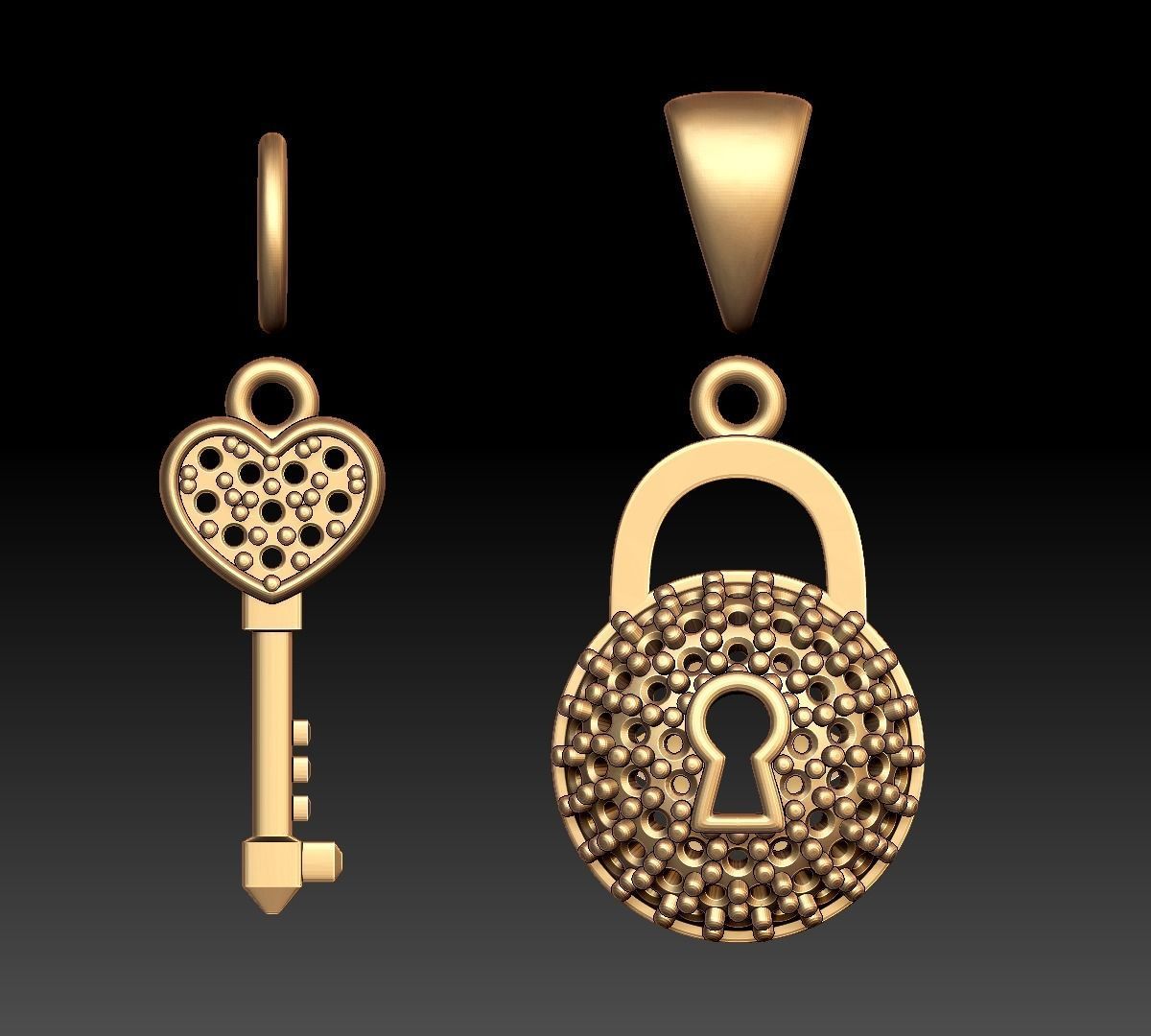Diamond Lock and Heart Key Pendant 3D print model_11