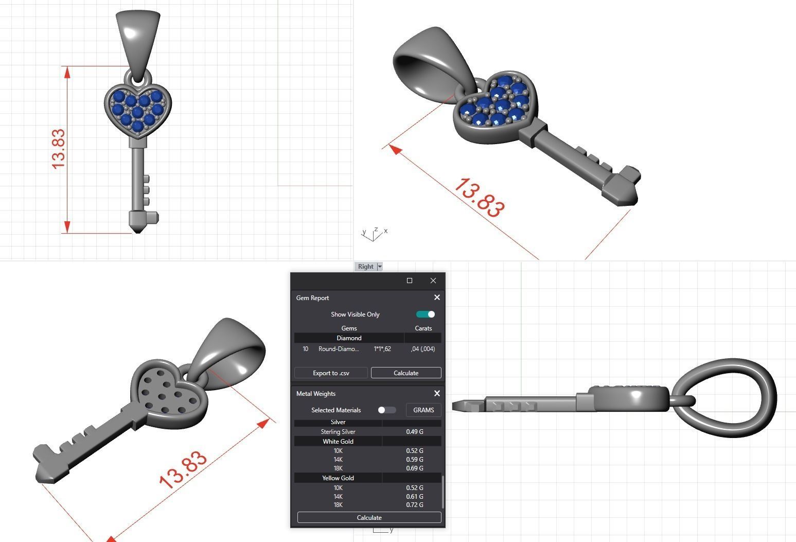 Diamond Lock and Heart Key Pendant 3D print model_6