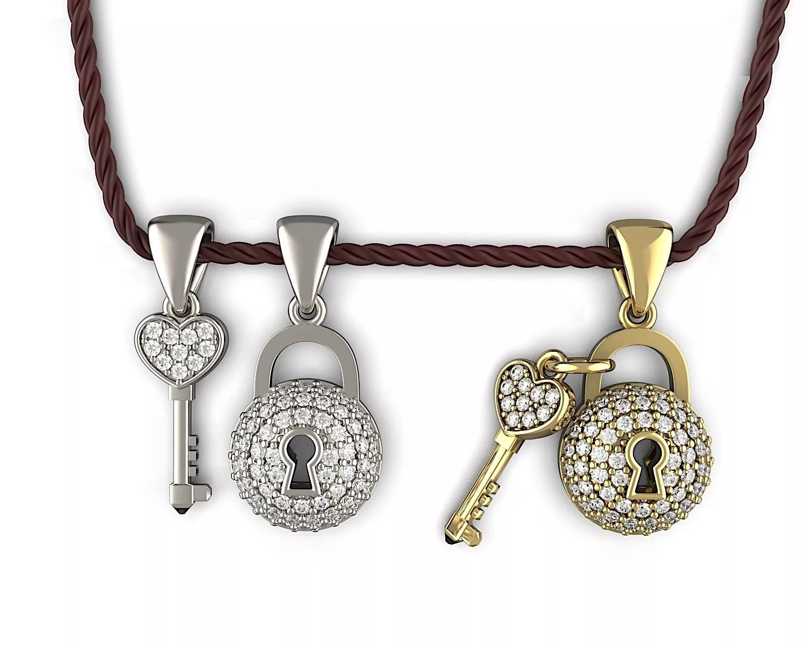Diamond Key and Lock Pendant Set 3D print model