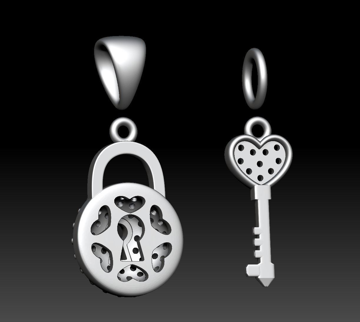 Diamond Lock and Heart Key Pendant 3D print model_9