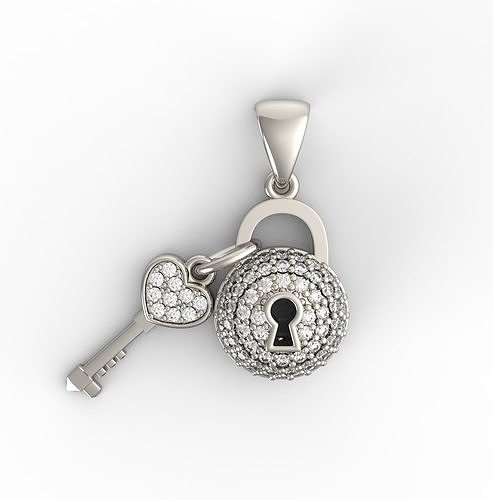 Diamond Lock and Heart Key Pendant 3D print model