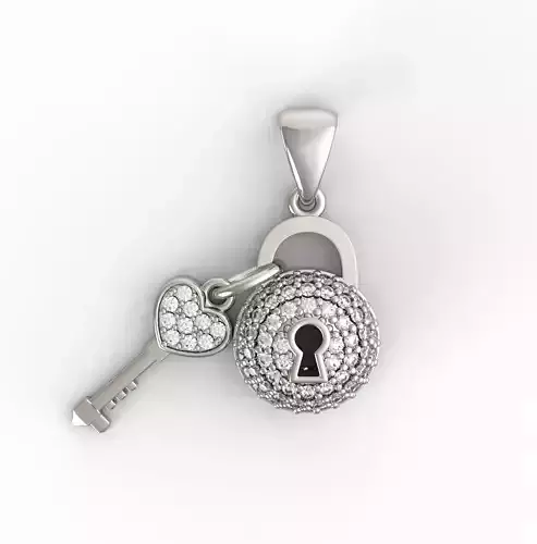 Diamond Lock and Heart Key Pendant 3D print model