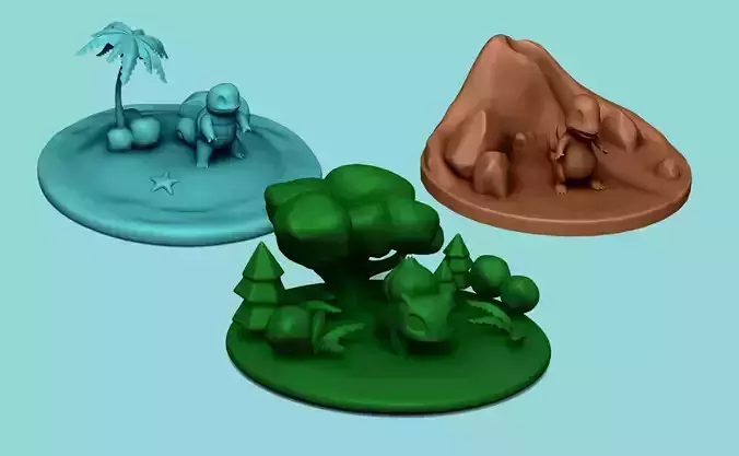 Pokemon Islands - Bulbasaur Charmander Squirtle - Printable 3D print model