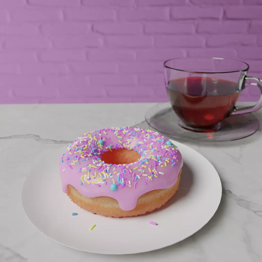 Donut with a cup of coffee 3D model_0