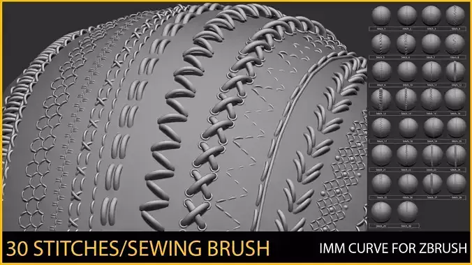 30 Imm Stitches Brush for zBrush 3D model