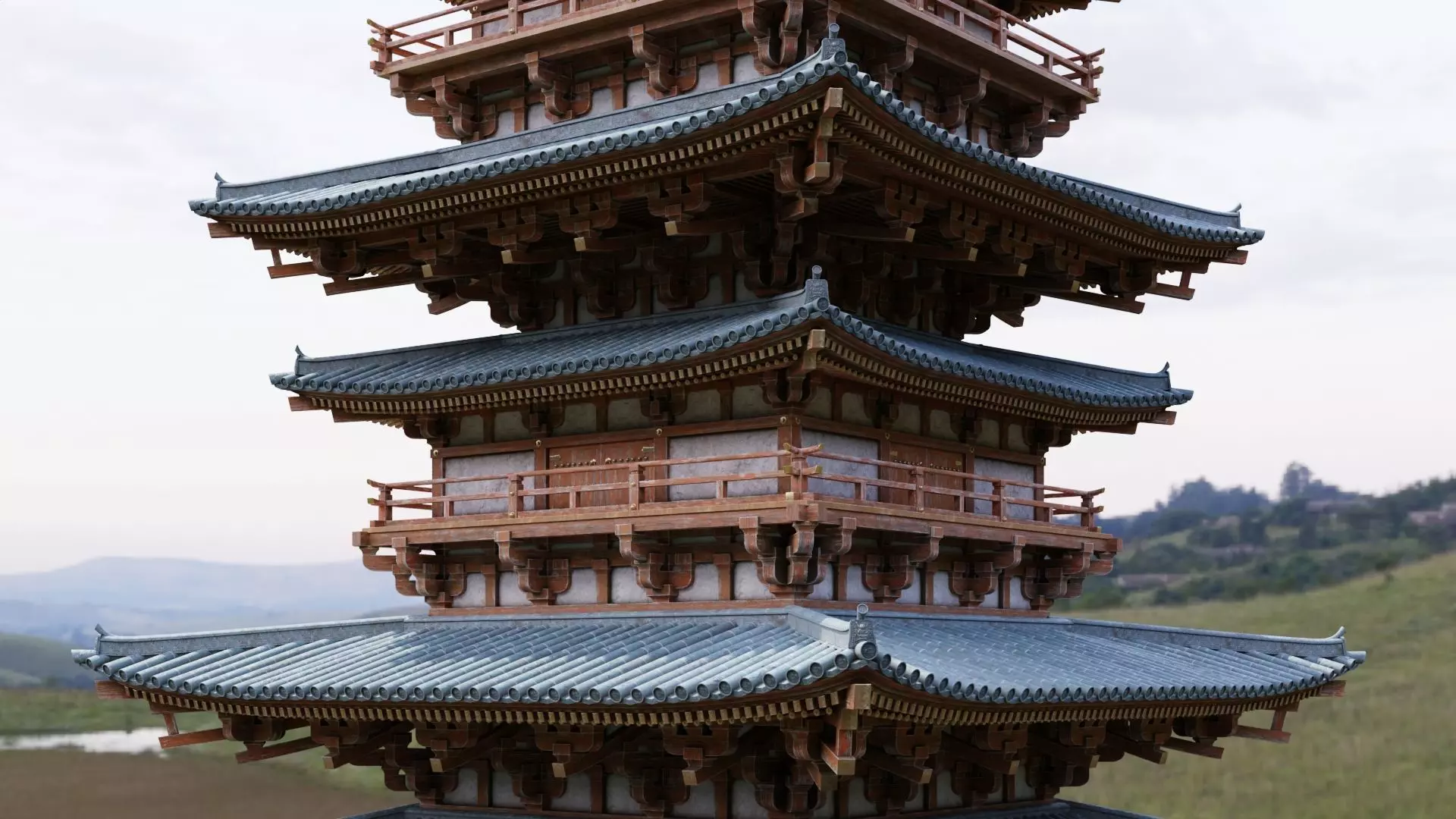 Japanese Modular Pagoda Low-poly 3D model_0