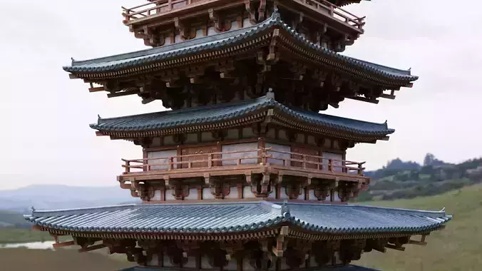 Japanese Modular Pagoda Low-poly 3D model