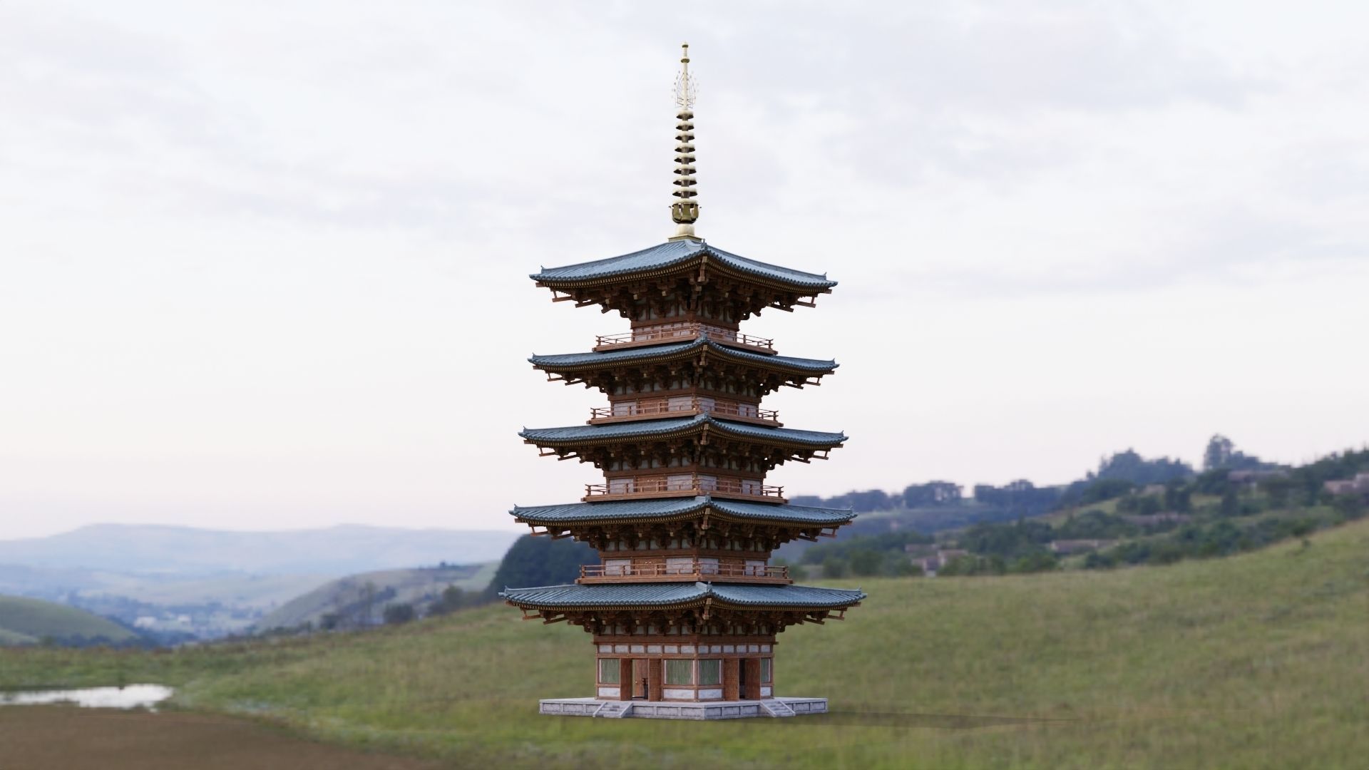 Japanese Modular Pagoda Low-poly 3D model_3