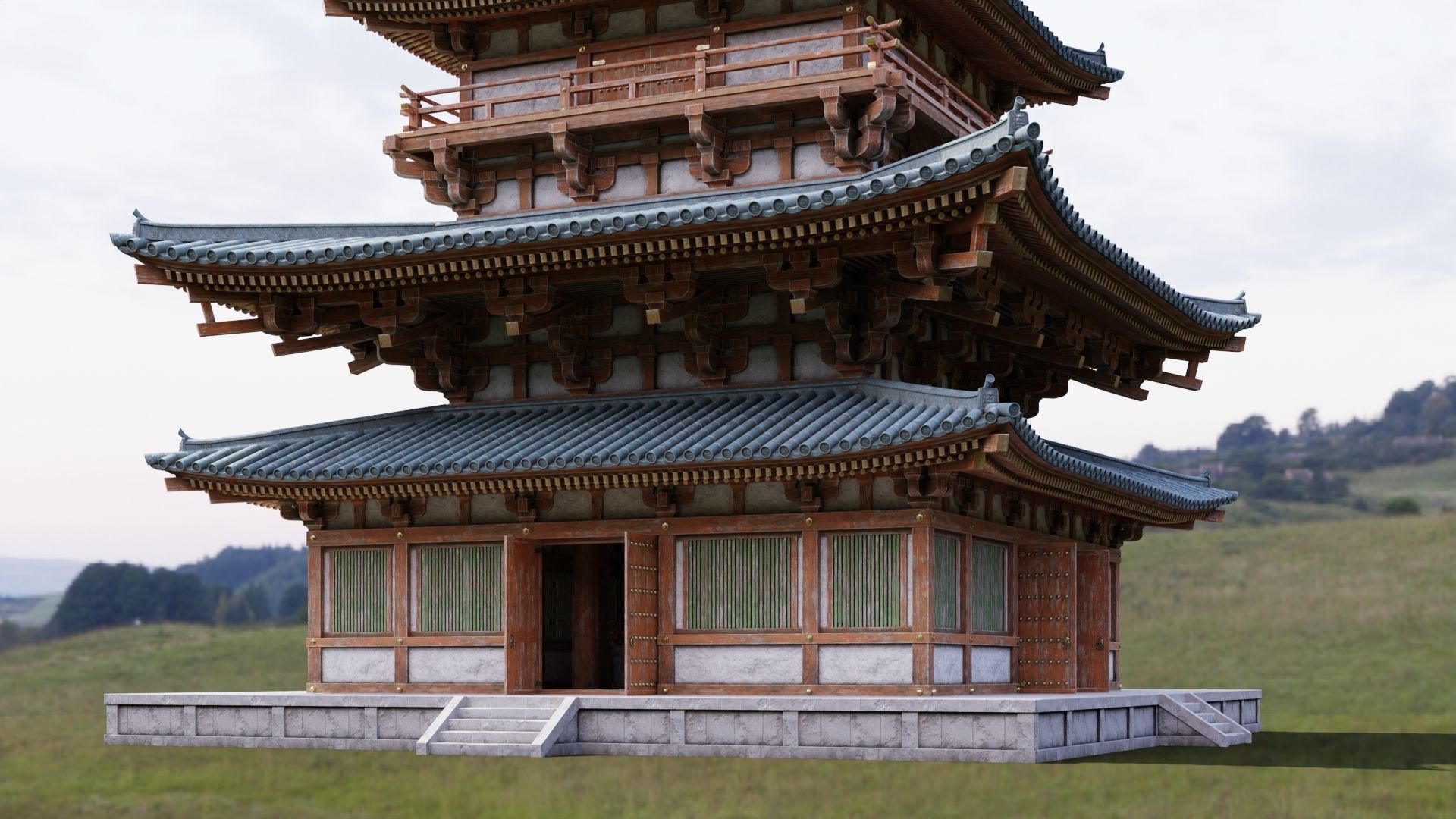 Japanese Modular Pagoda Low-poly 3D model_7