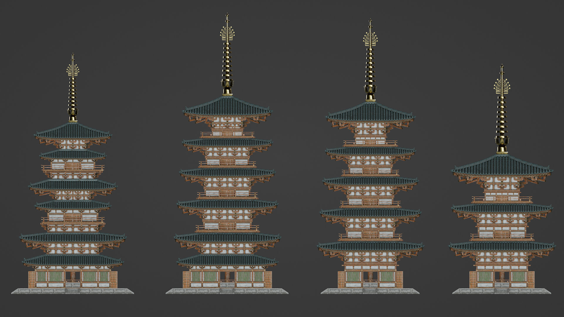 Japanese Modular Pagoda Low-poly 3D model_11