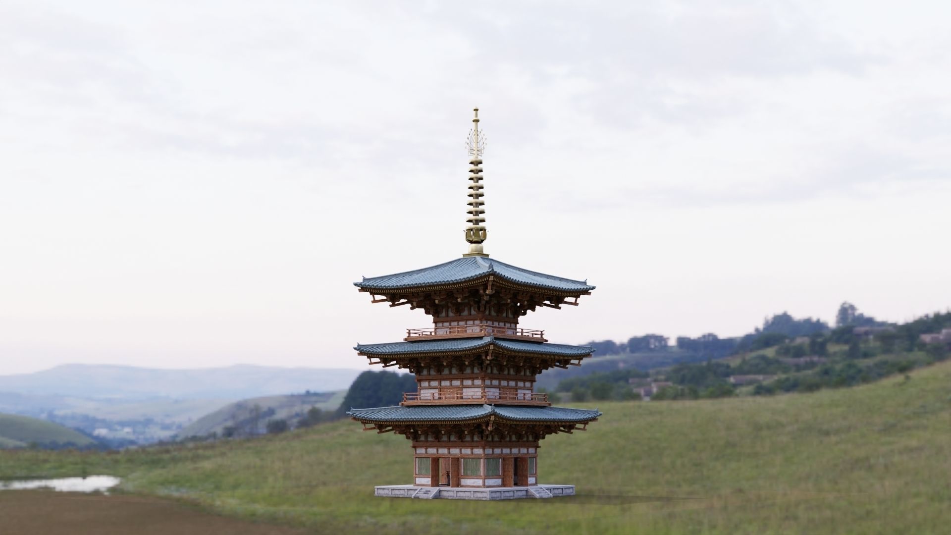 Japanese Modular Pagoda Low-poly 3D model_4