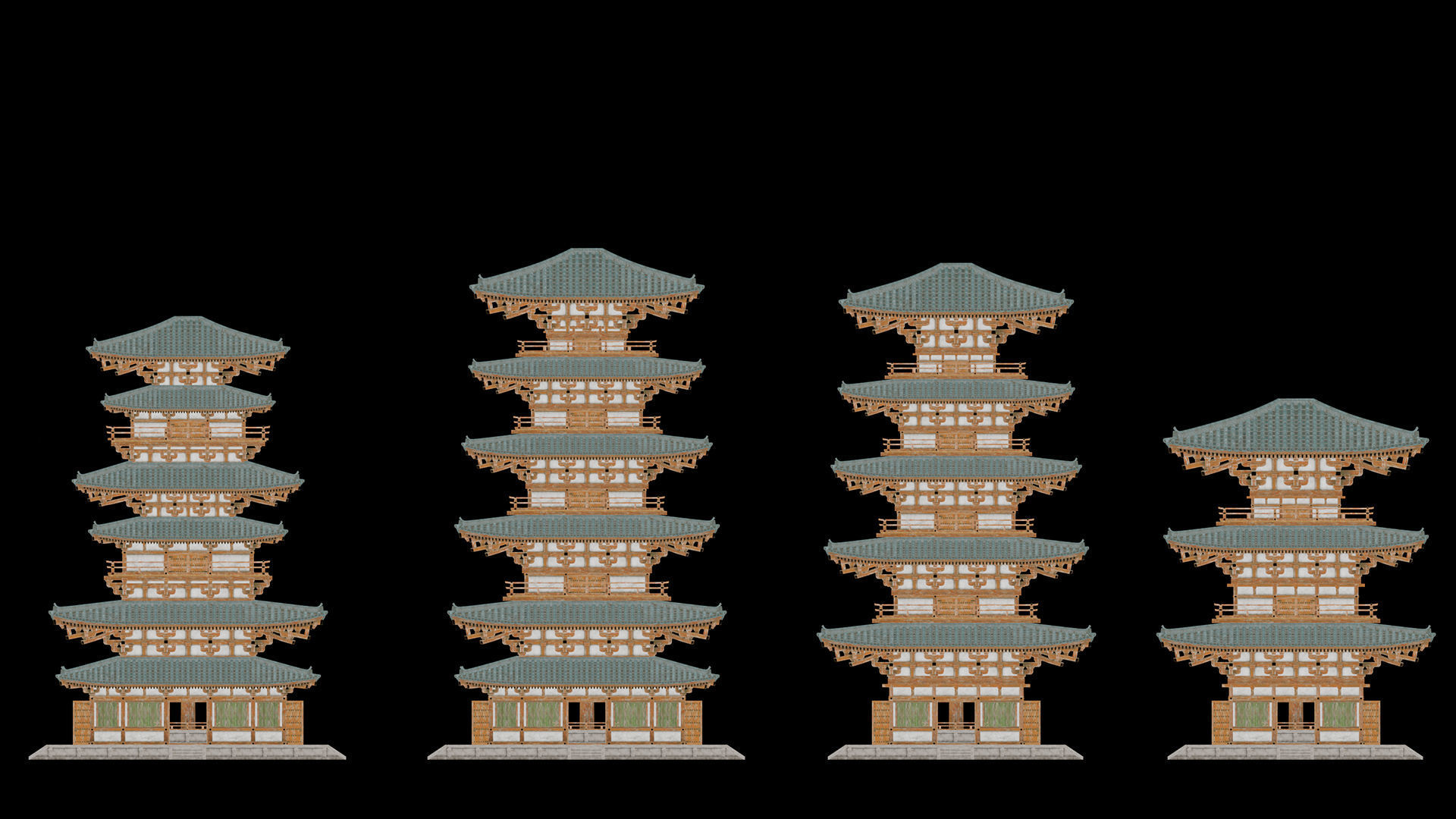 Japanese Modular Pagoda Low-poly 3D model_12