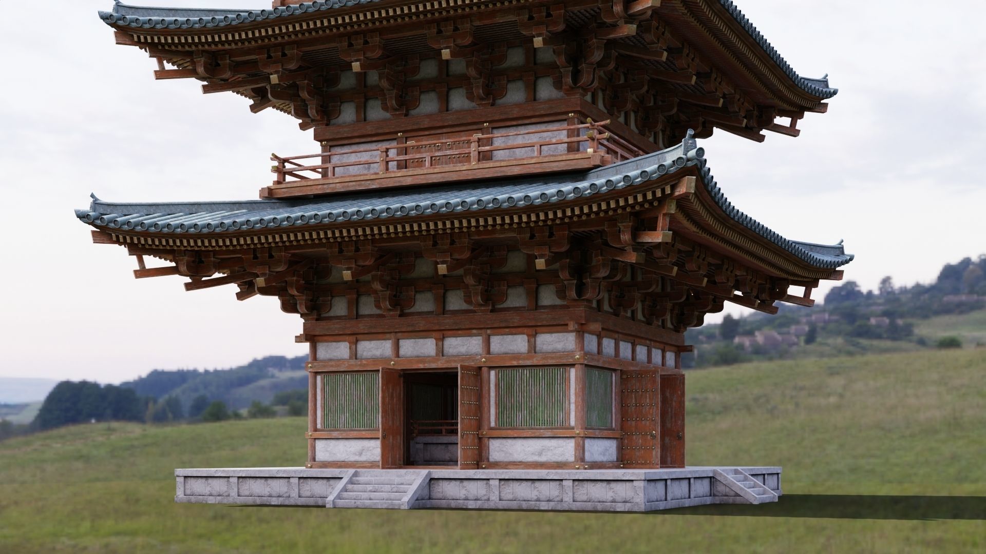 Japanese Modular Pagoda Low-poly 3D model_8