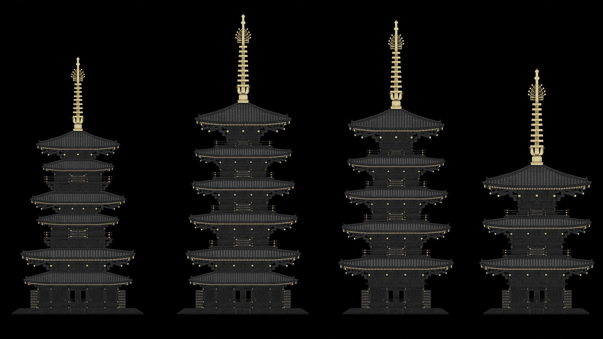 Japanese Modular Pagoda Low-poly 3D model_13