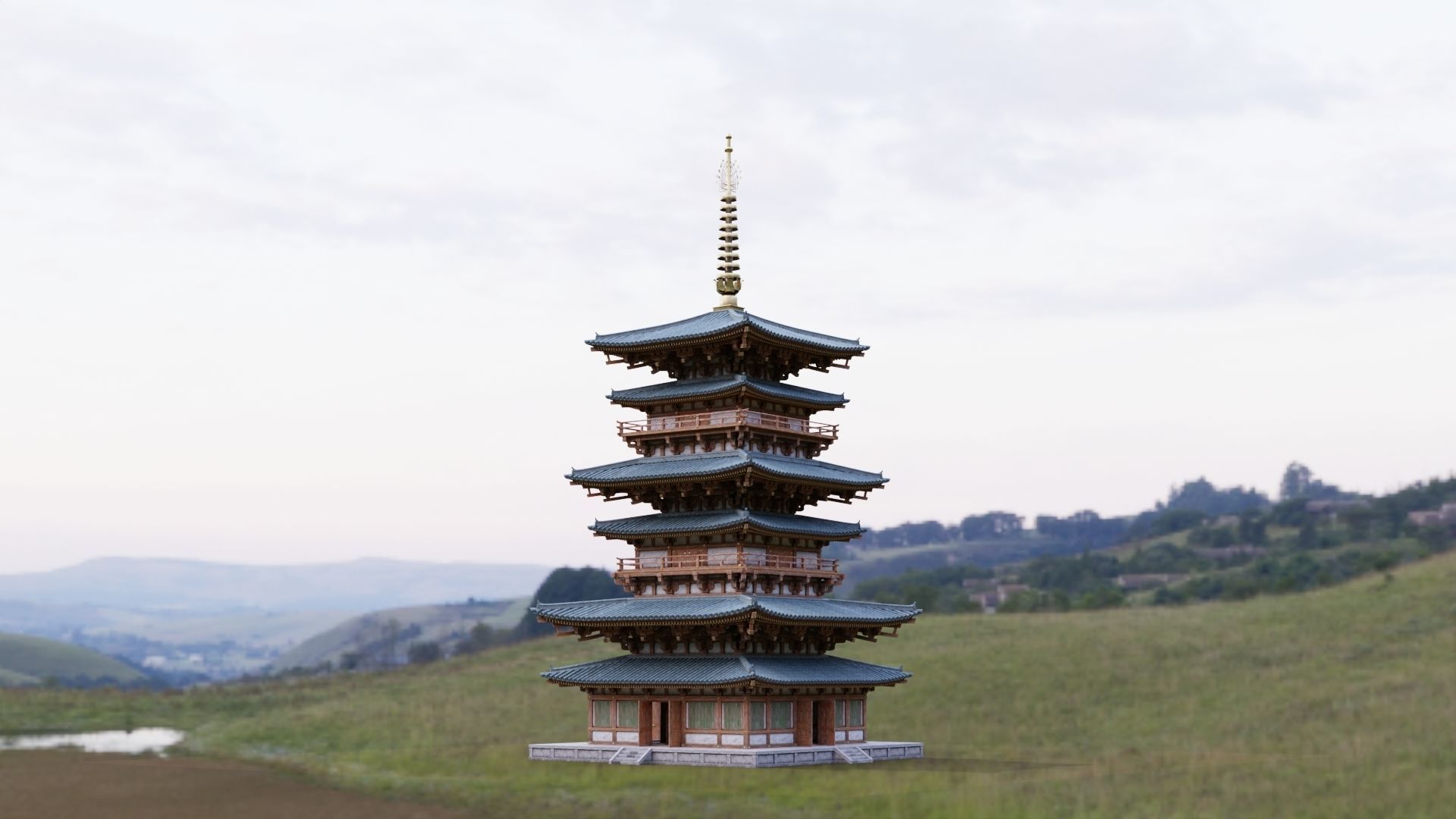 Japanese Modular Pagoda Low-poly 3D model_1