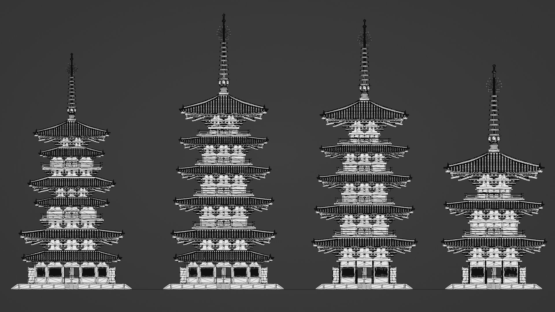 Japanese Modular Pagoda Low-poly 3D model_14