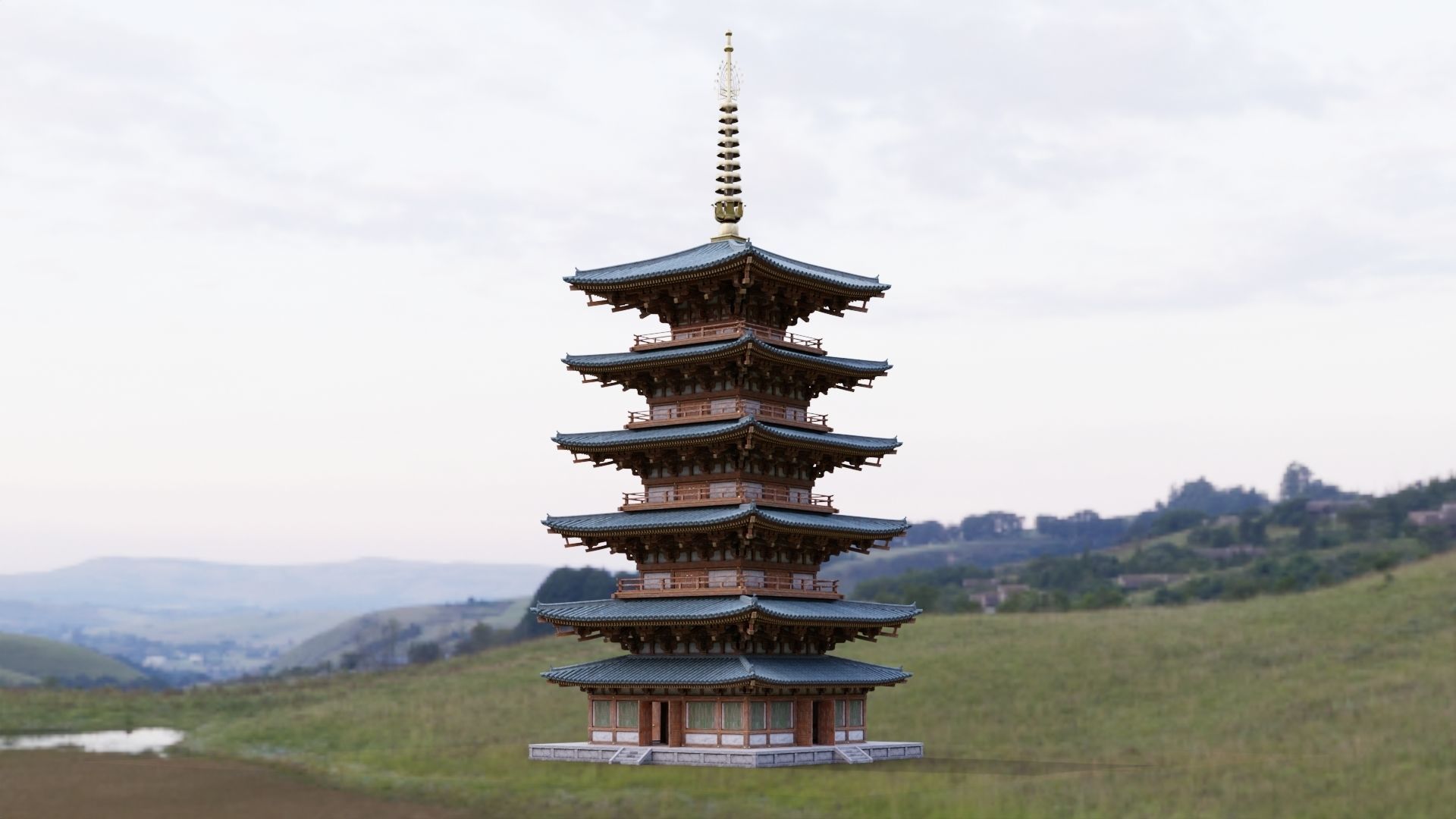 Japanese Modular Pagoda Low-poly 3D model_2