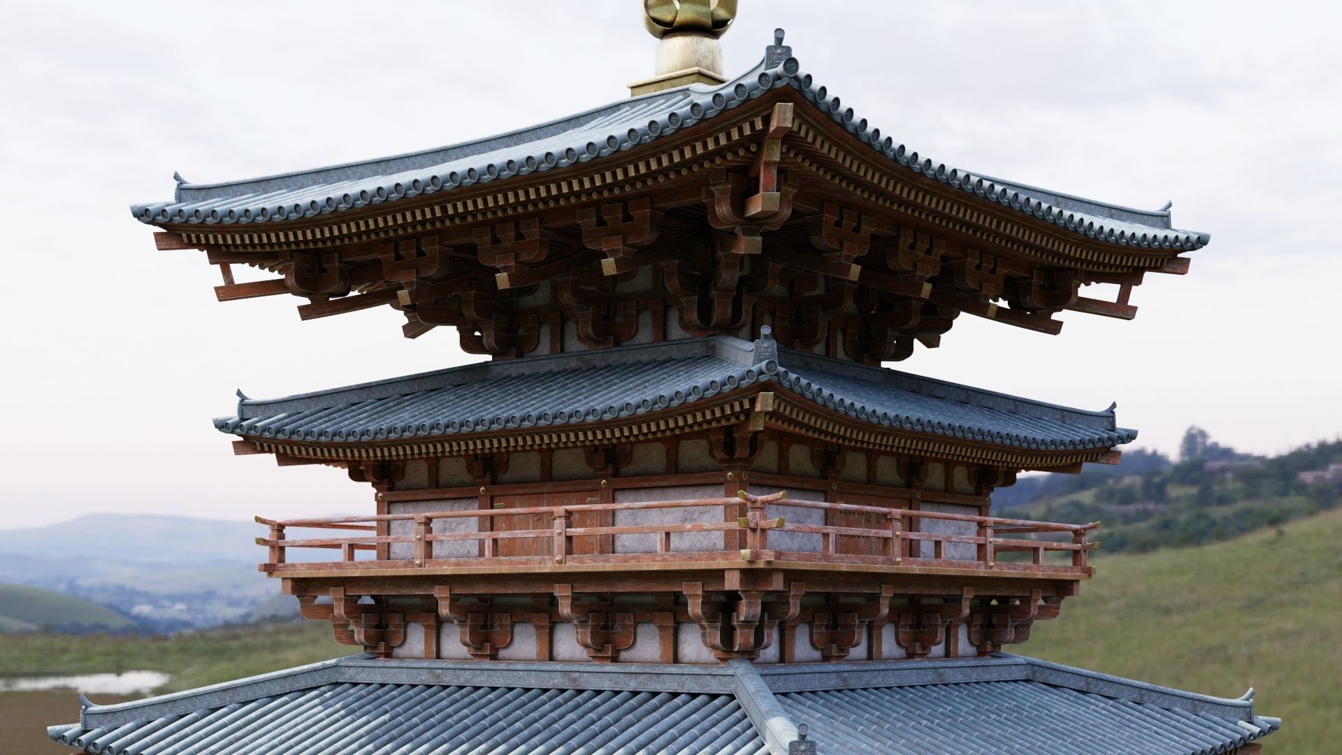 Japanese Modular Pagoda Low-poly 3D model_5