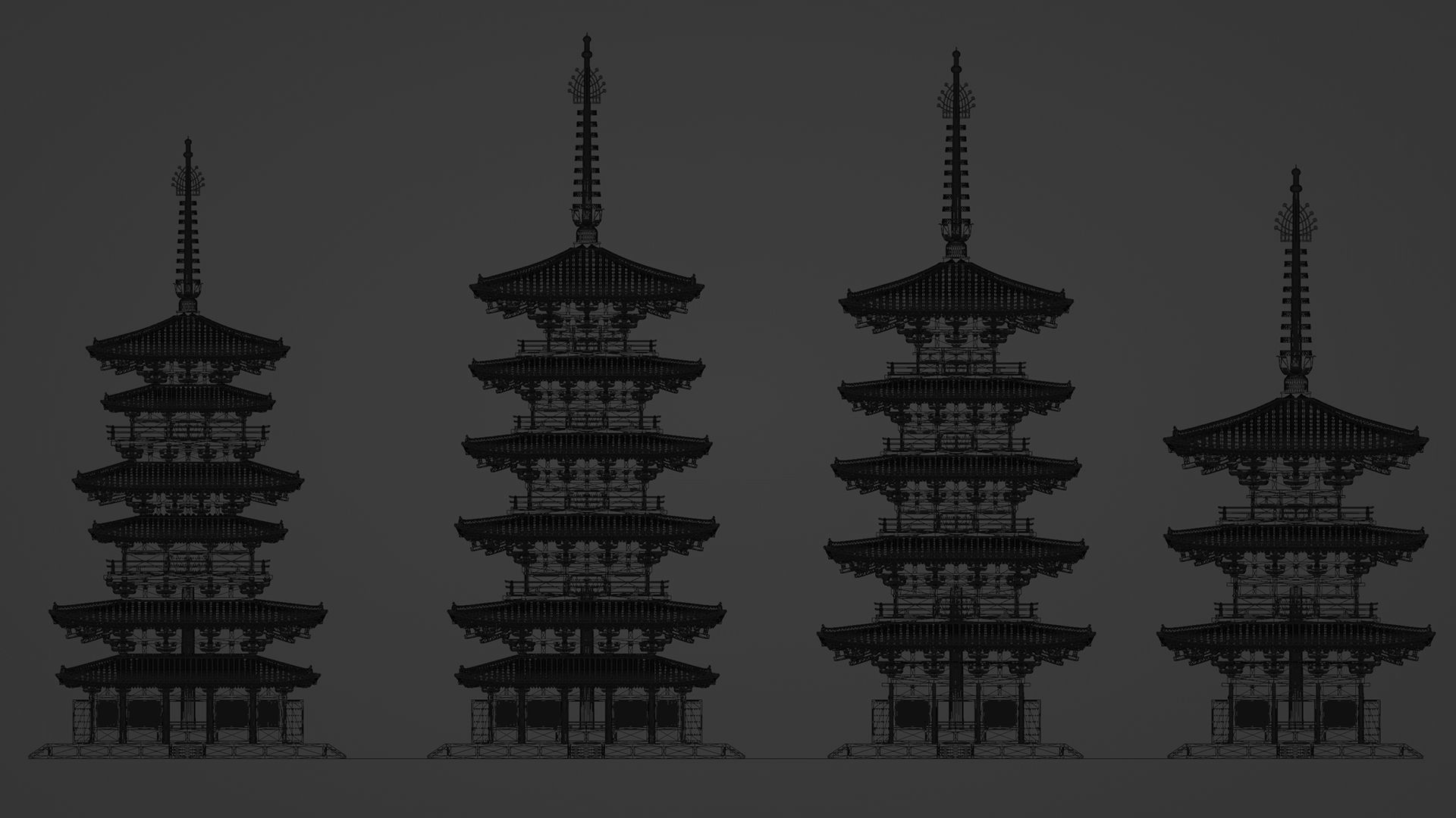 Japanese Modular Pagoda Low-poly 3D model_15