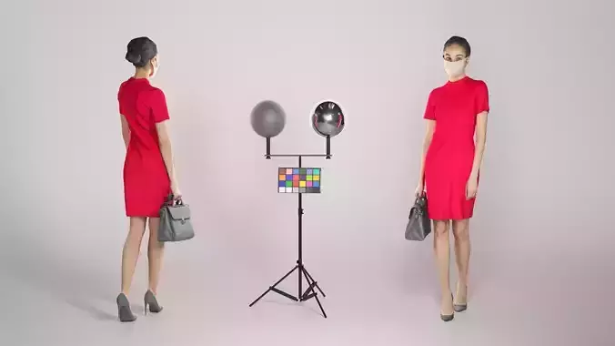 Beautiful woman in a little red dress and sterile mask 195