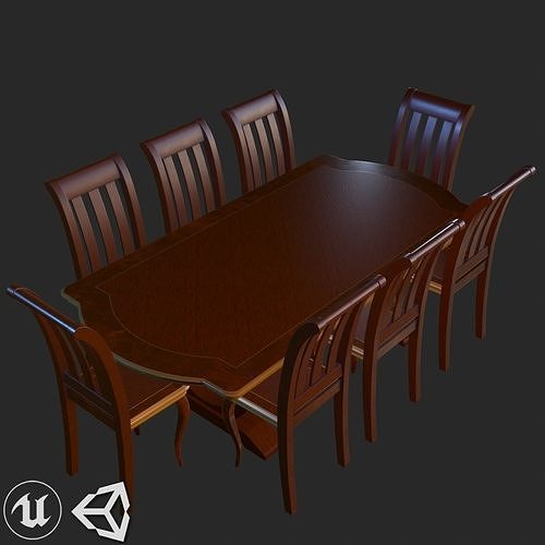Vintage Furniture Dining Table PBR Game Ready Low-poly 3D model 2