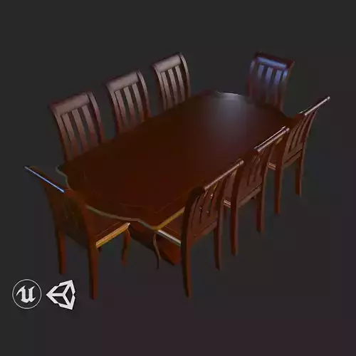 Vintage Furniture Dining Table PBR Game Ready