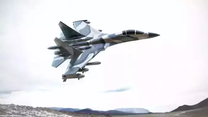 SU-27 fighter jet in flight 3D model