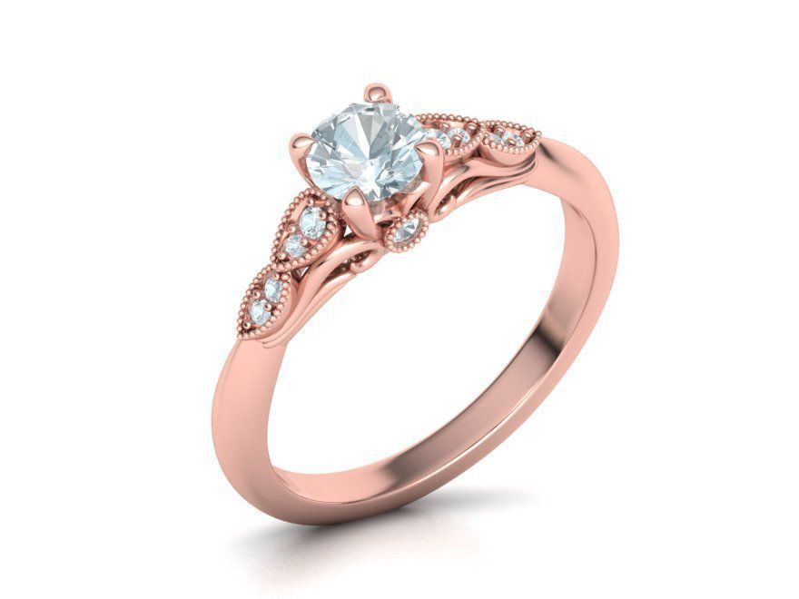 Nautilus 4 prong Engagement ring 3dmodel with 5mm 3D print model_9