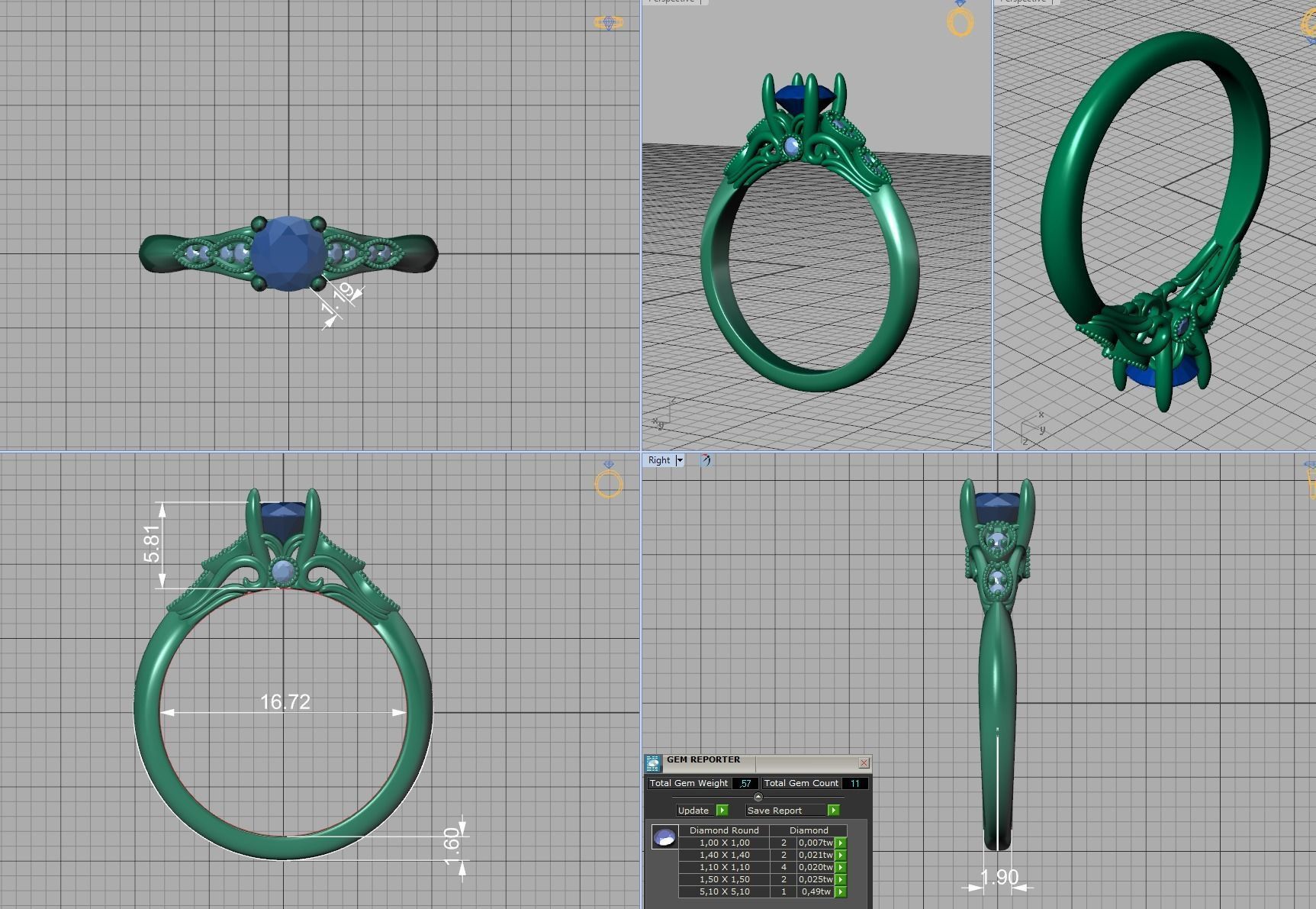 Nautilus 4 prong Engagement ring 3dmodel with 5mm 3D print model_10